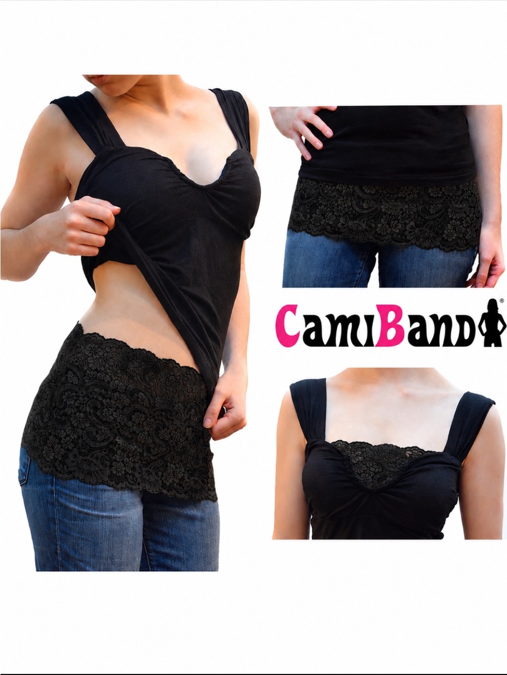 BLACK Camiband multi-use stretch lace layering accessory